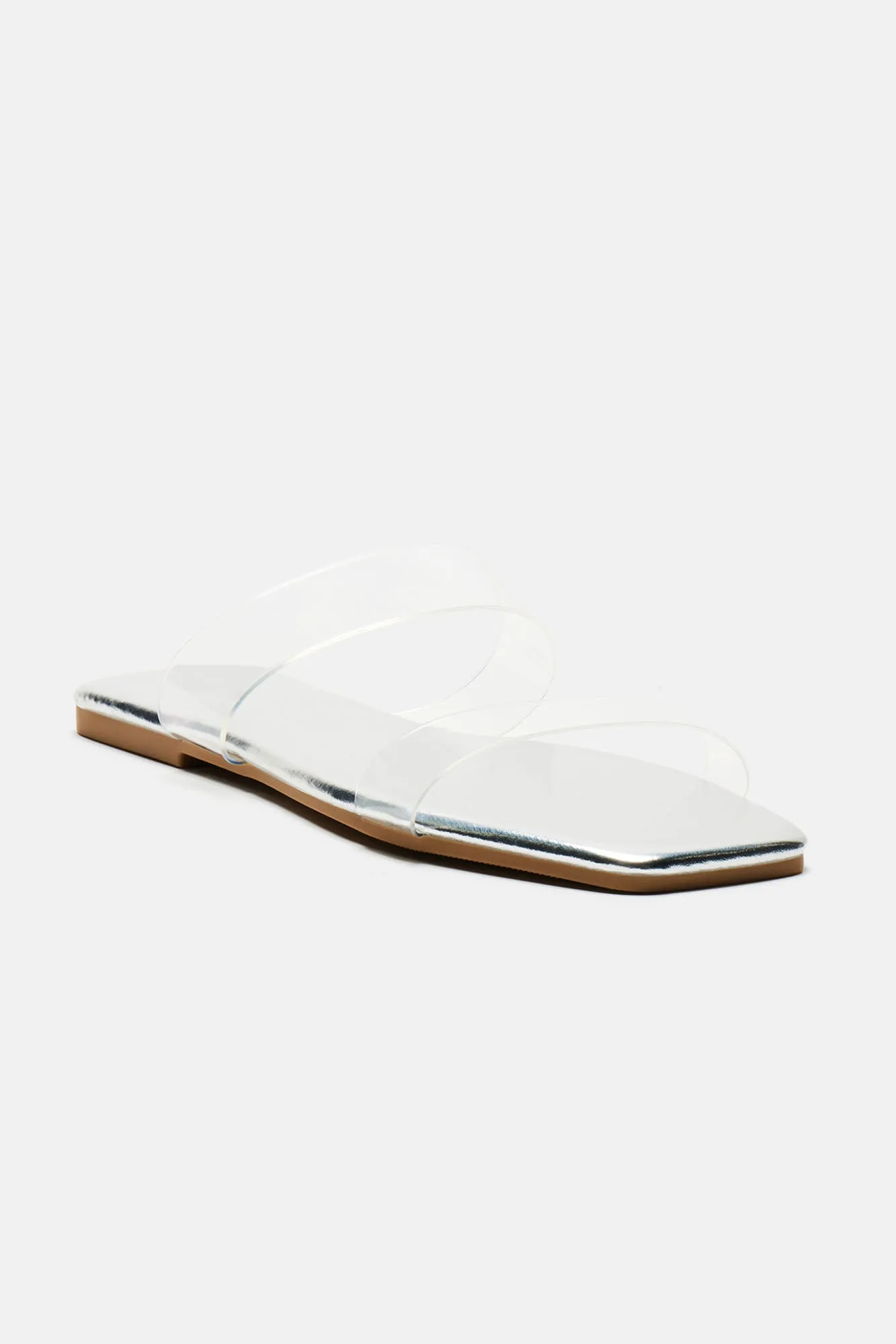Abbie Clear Flat Sandals - Silver