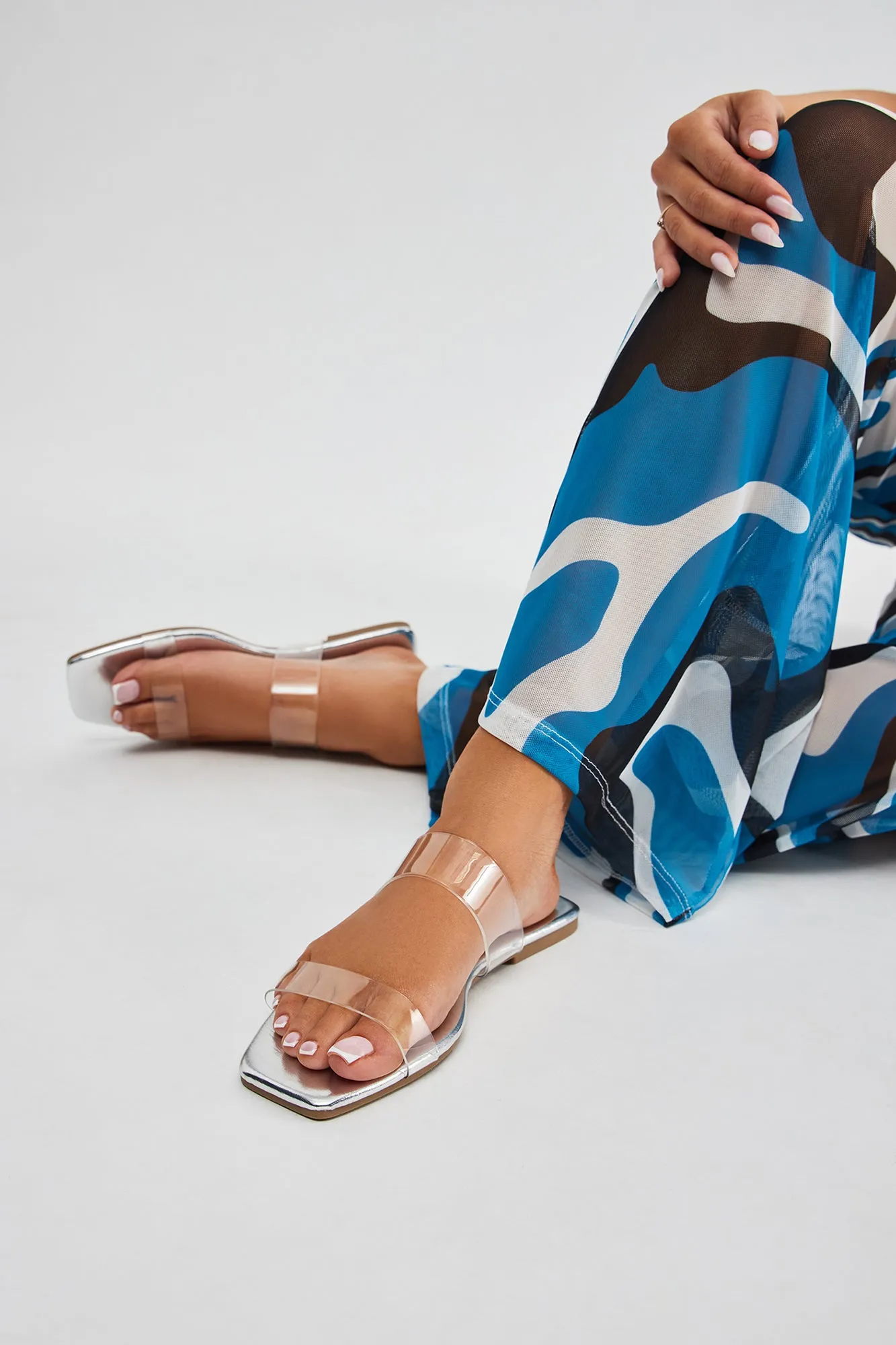 Abbie Clear Flat Sandals - Silver
