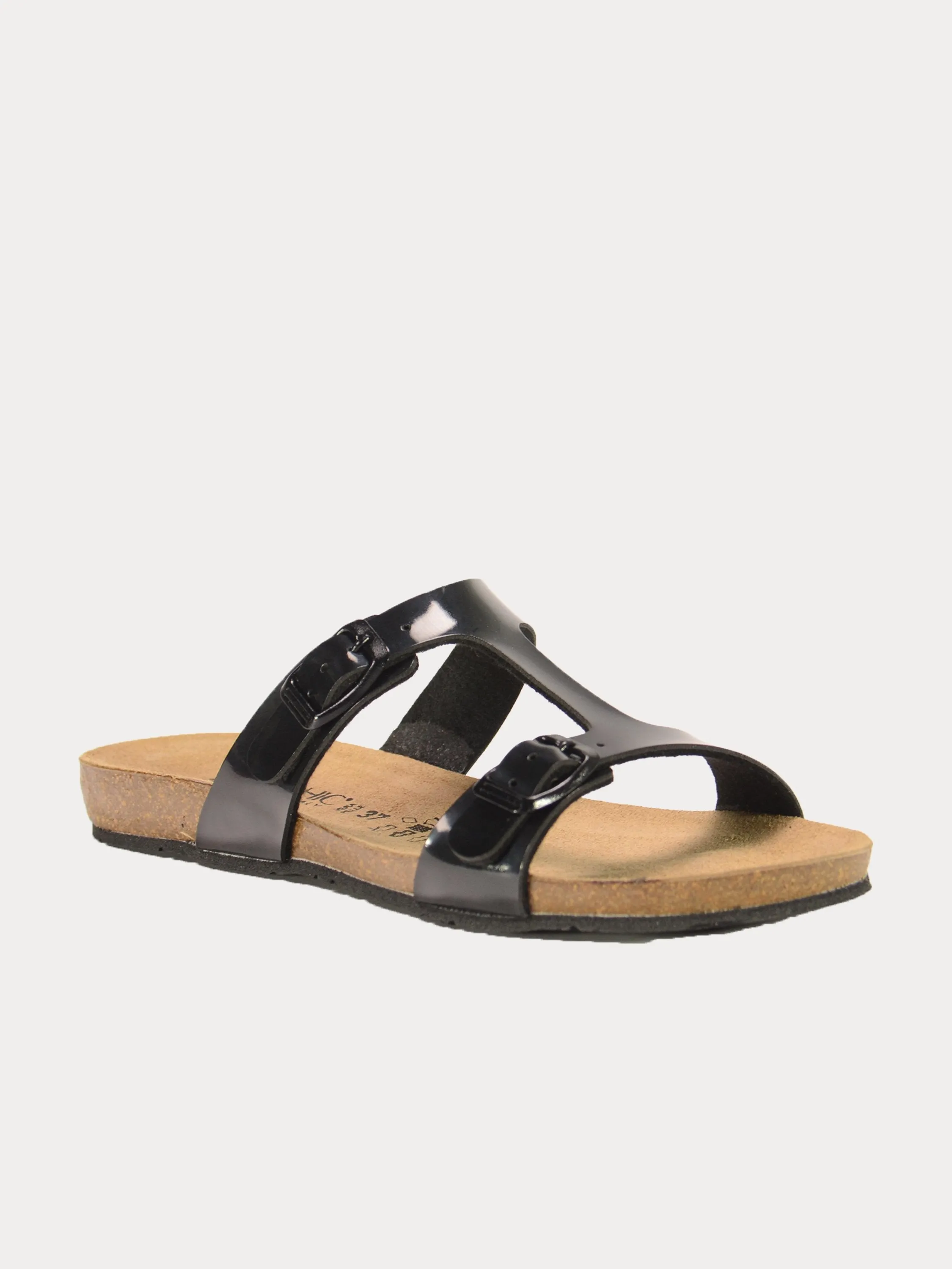 Biochic Women Dual Strap Metallic Flat Sandals