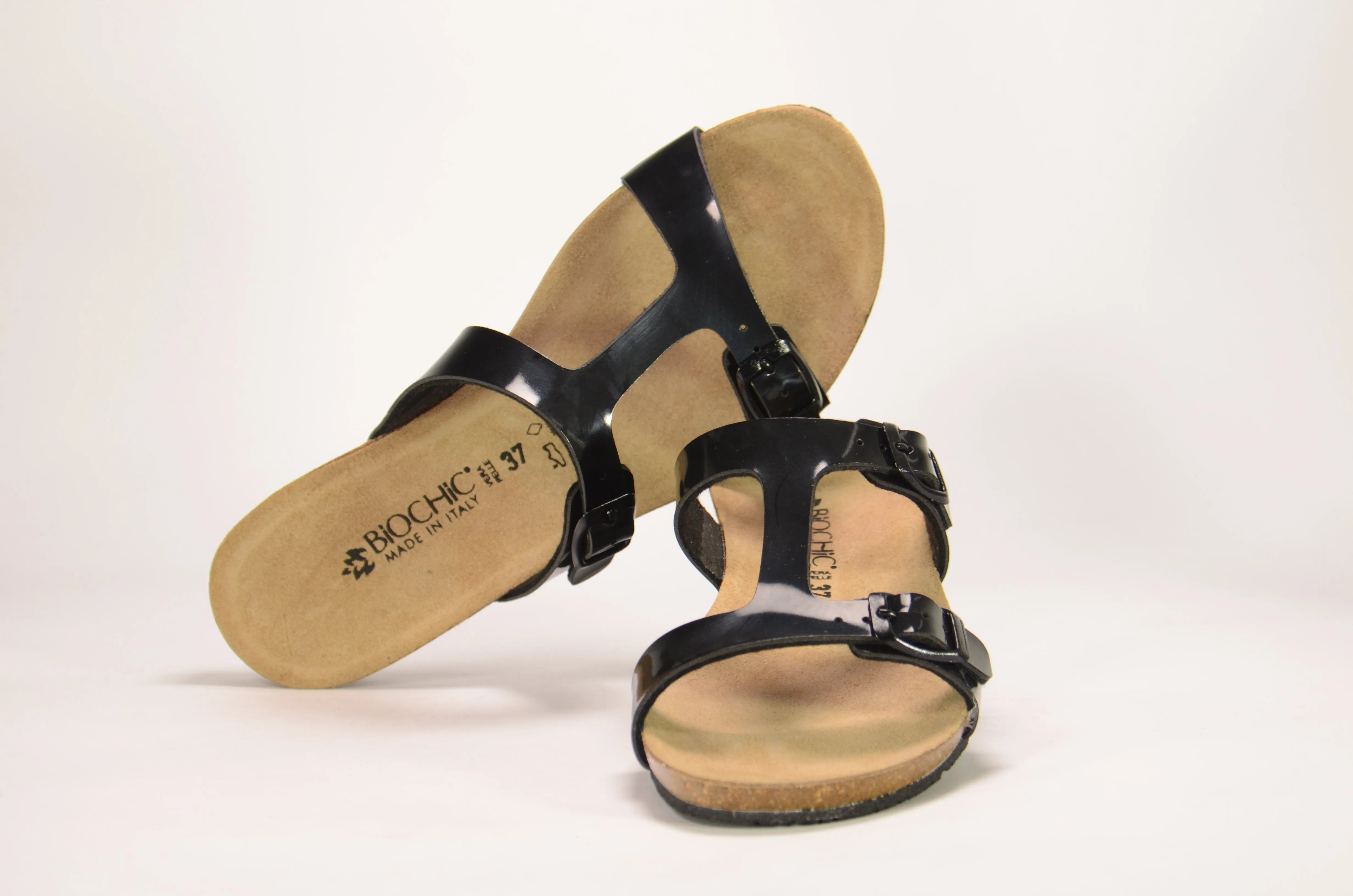Biochic Women Dual Strap Metallic Flat Sandals