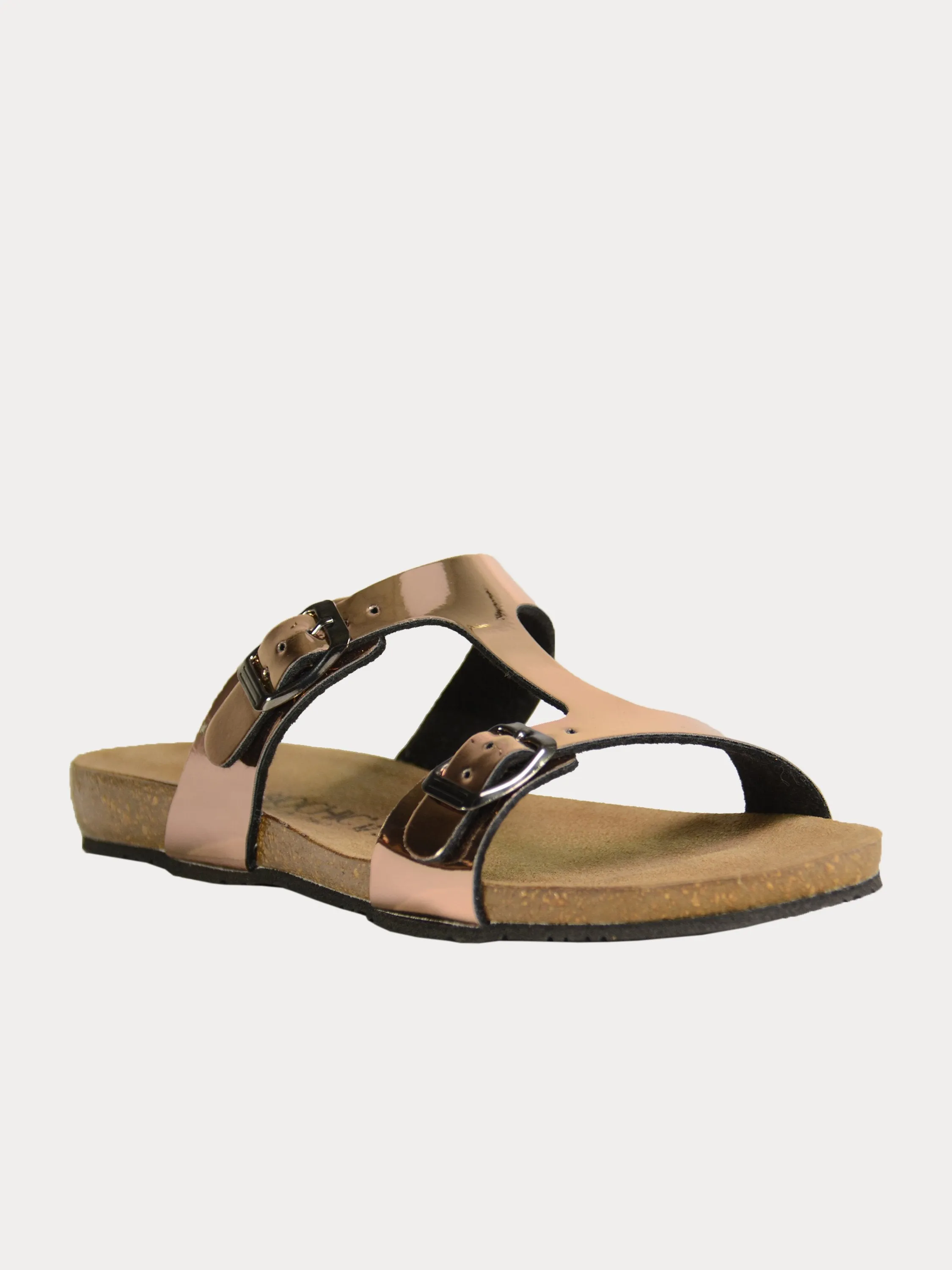 Biochic Women Dual Strap Metallic Flat Sandals