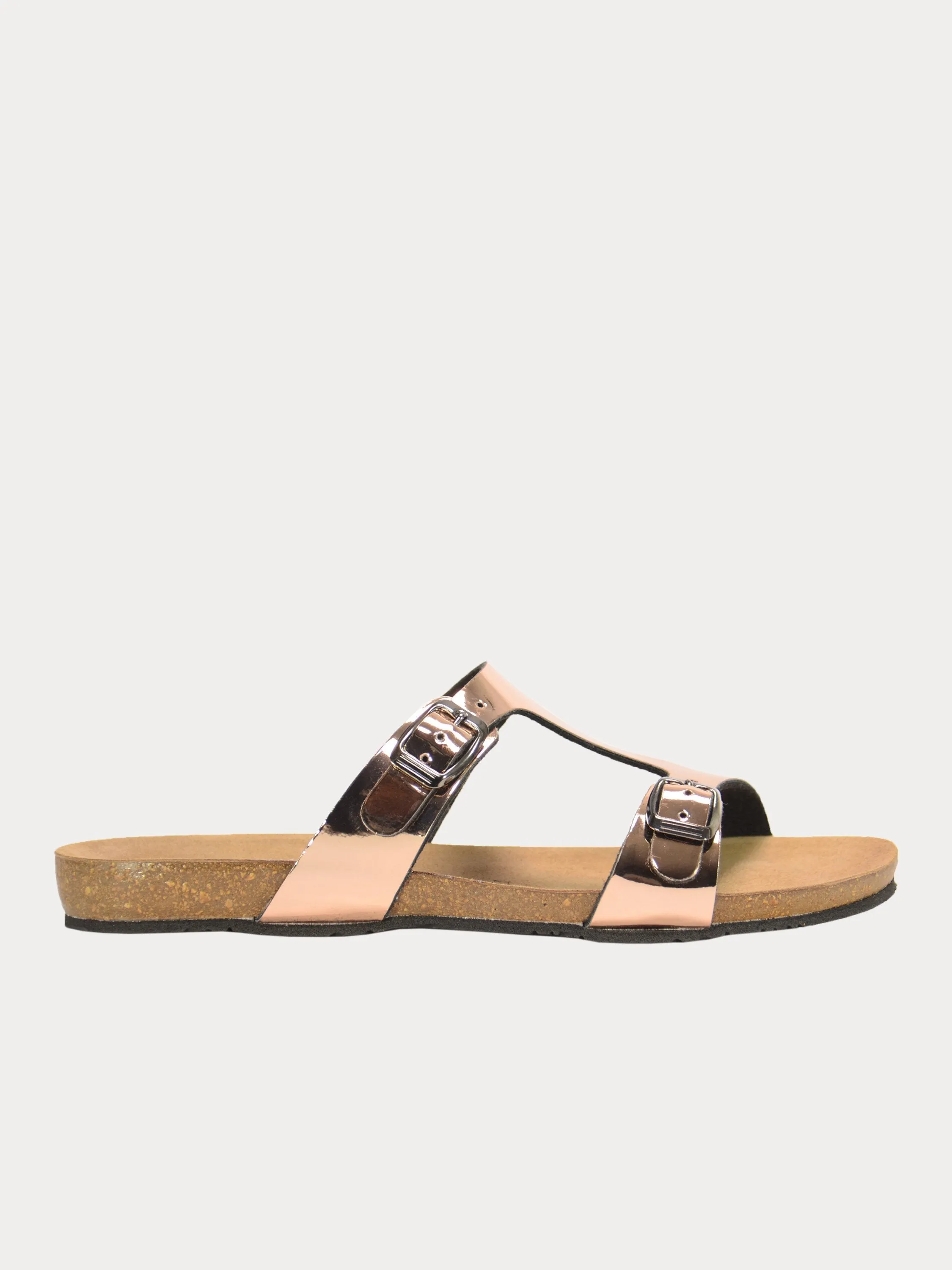 Biochic Women Dual Strap Metallic Flat Sandals