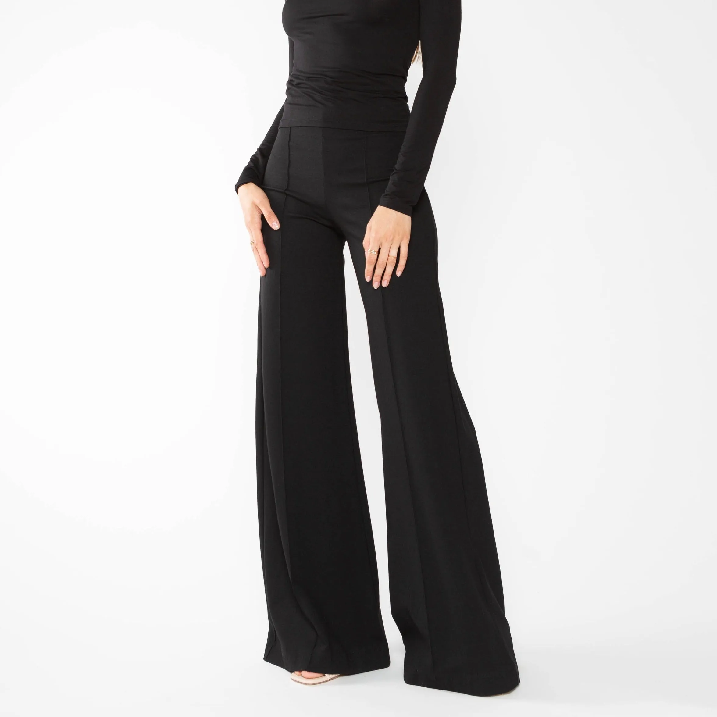 Black Ponte Knit Wide Leg Pant
