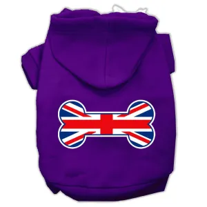 Bone Shaped United Kingdom (Union Jack) Flag Screen Print Pet Hoodies Purple Size S (10)