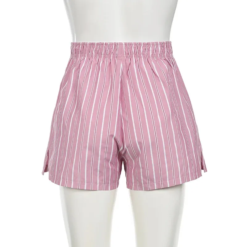 Casual Pink Stripe Basic Summer Shorts Women Korean Style Coquette Clothes Homewear Hotpants Girls Short Trousers New