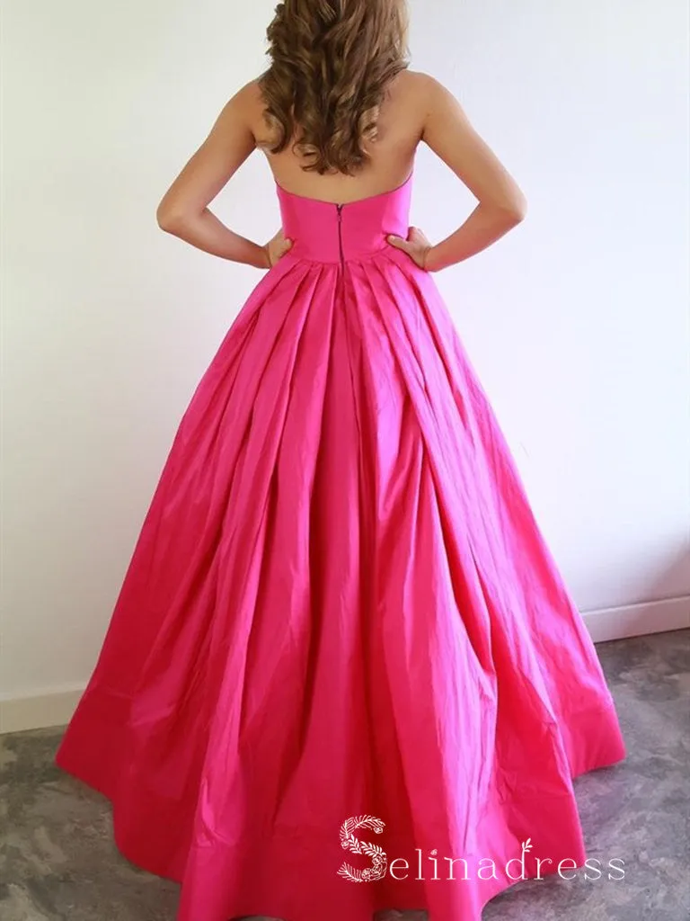 Chic A-line Sweetheart Fuchsia Prom Dresses Satin Prom Dress Evening Dress CBD218