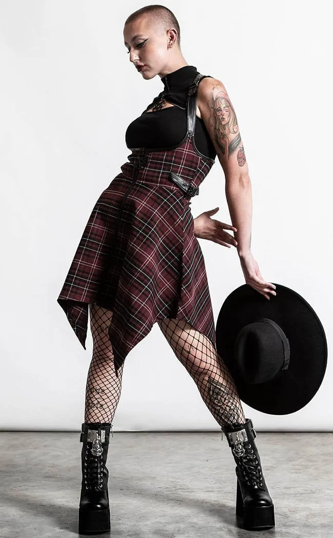 Dazed & Confused Suspender Skirt | Blood Tartan