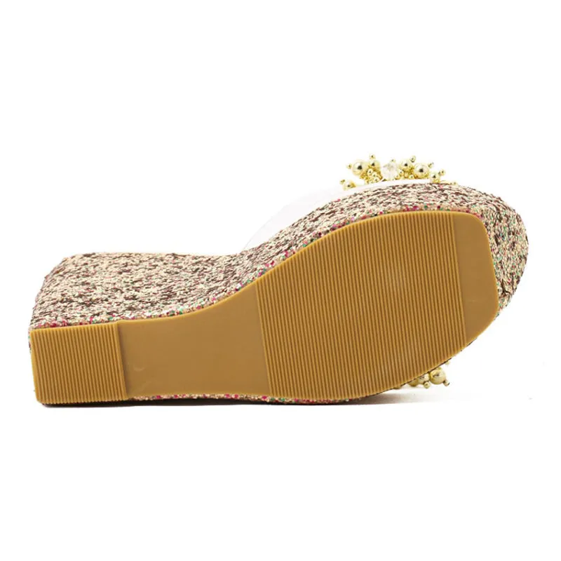 Dazzling Rhinestone High Heel Wedge Sandals