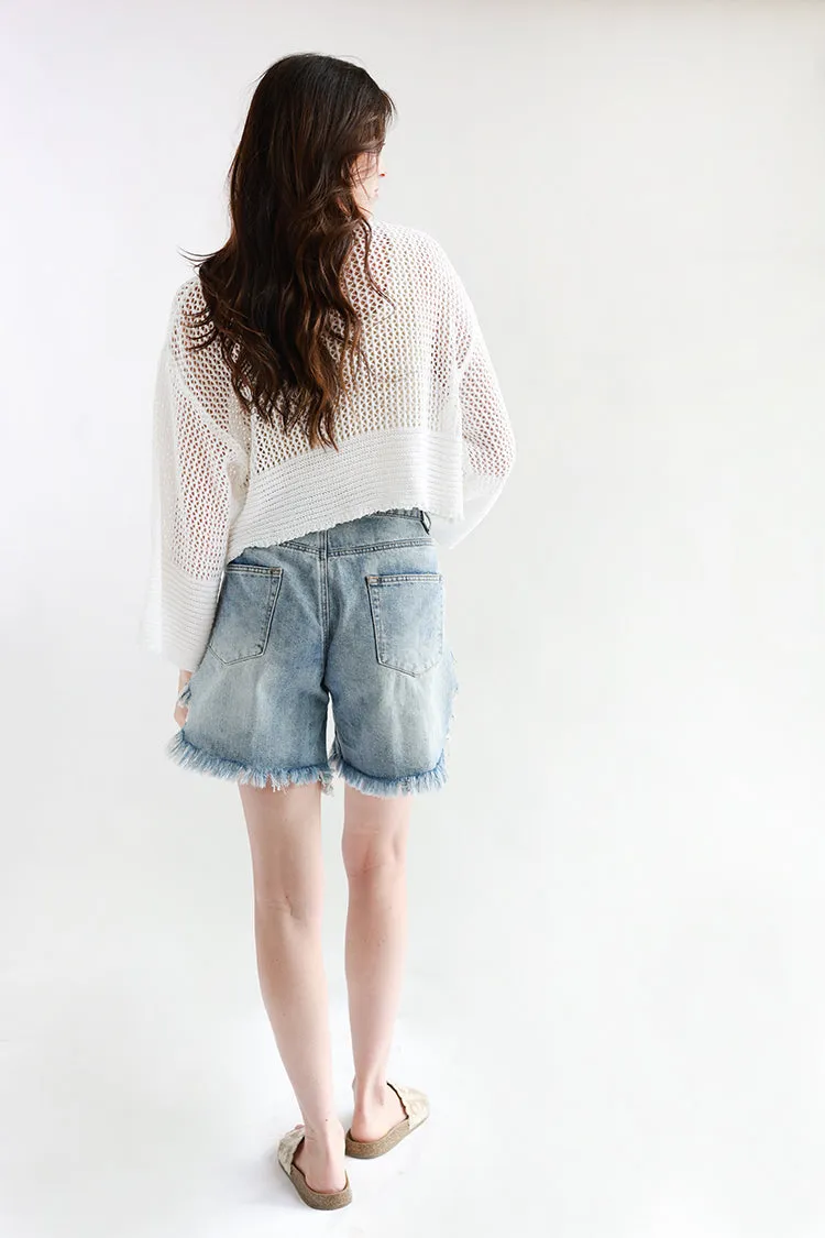 Distressed Washed Denim Shorts