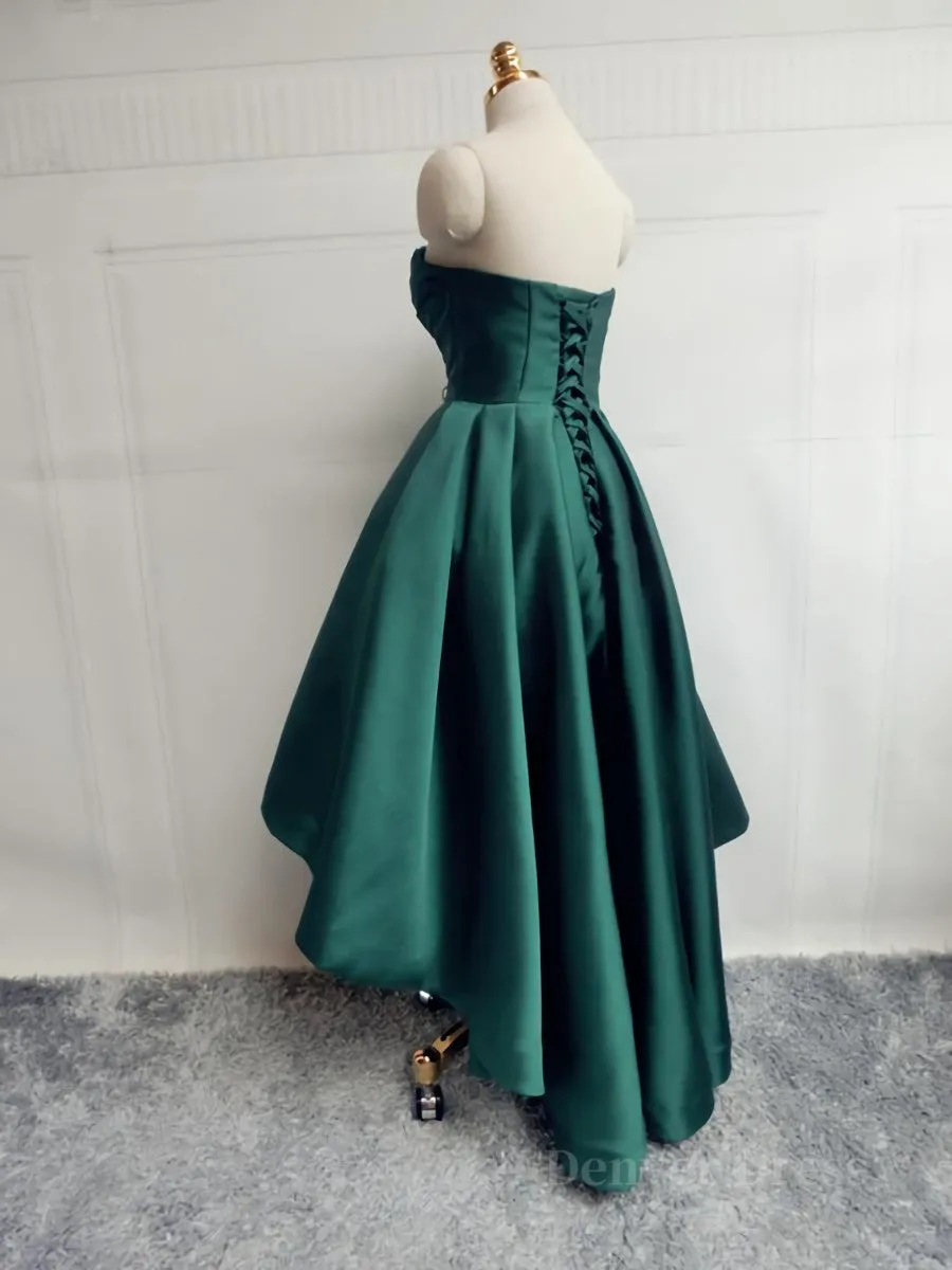 Emerald Green High Low Satin Prom Dresses Emerald Green High Low Formal Graduation Dresses