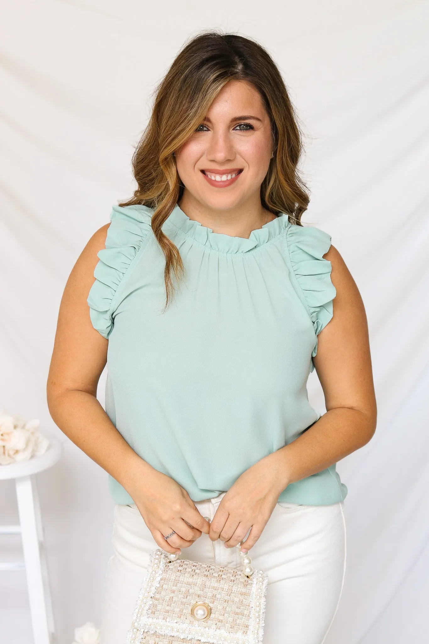 Envision This Mint Ruffle Blouse