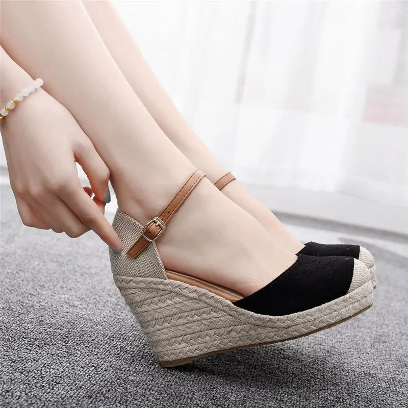Fashion Mary Jane Wedge Sandals Round Toe Platform Wedge Sandals