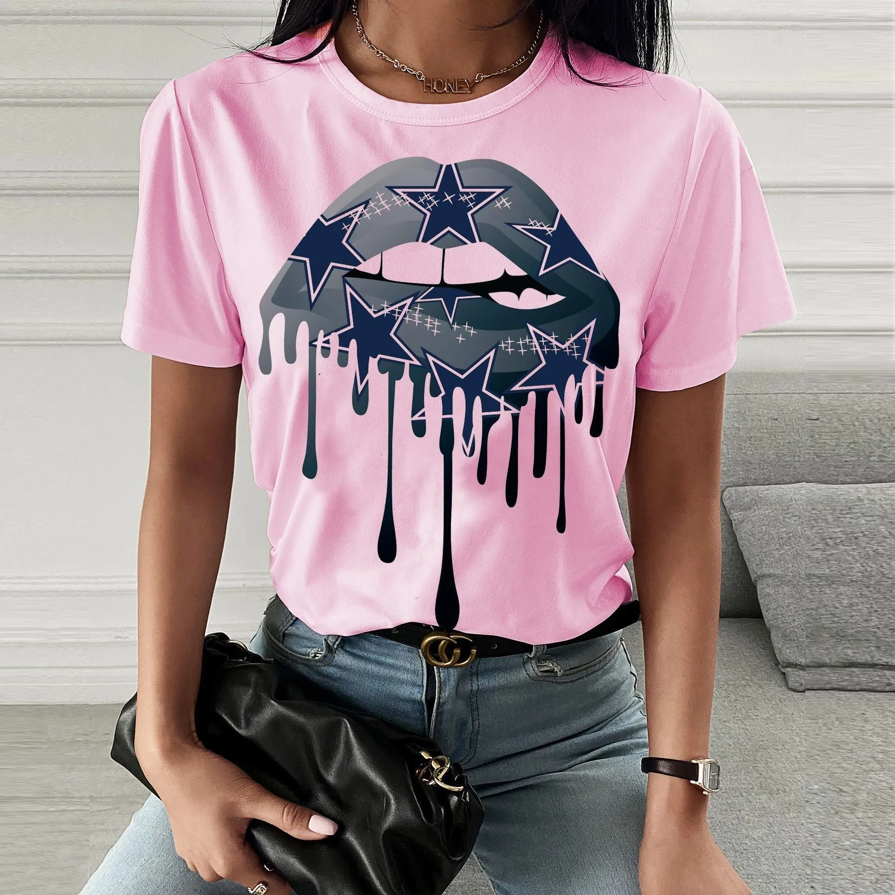 Chic Spring & Summer Lip Print Short-Sleeve T-Shirt