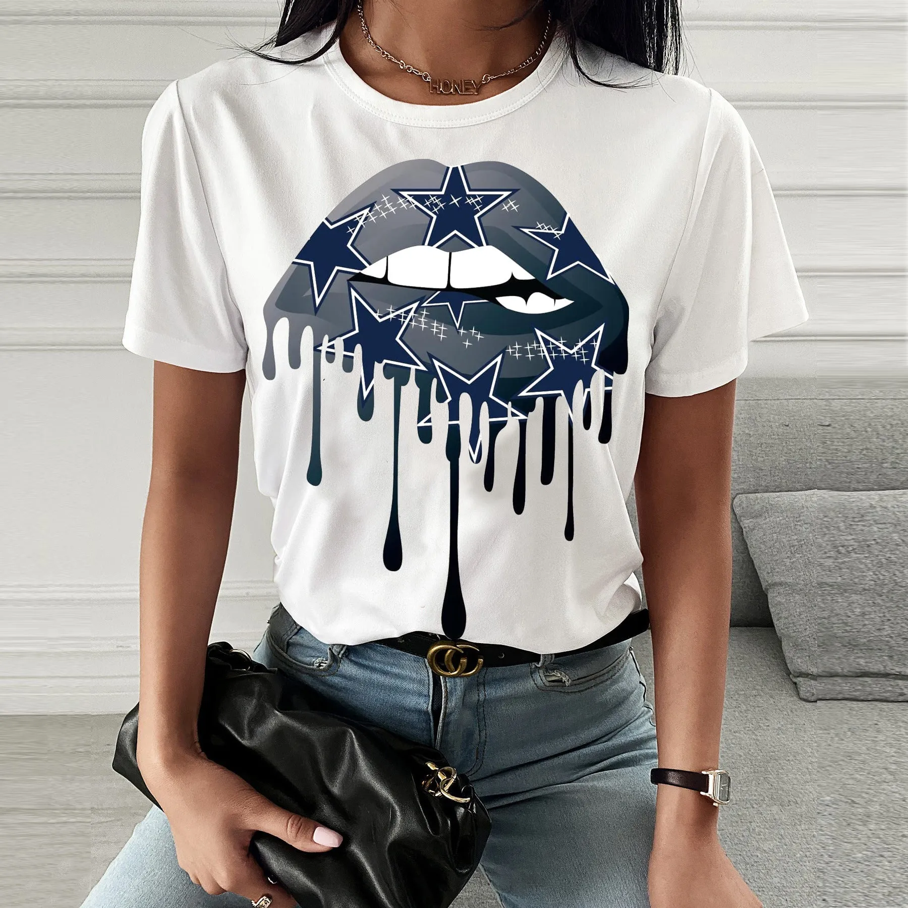 Chic Spring & Summer Lip Print Short-Sleeve T-Shirt