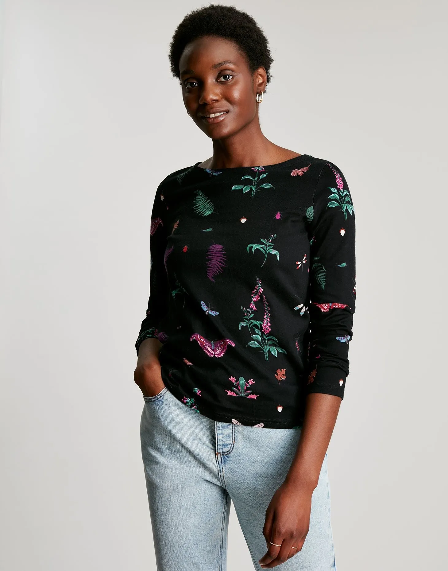 Harbour Print Long Sleeve Jersey Top - Black Midnight Beasts