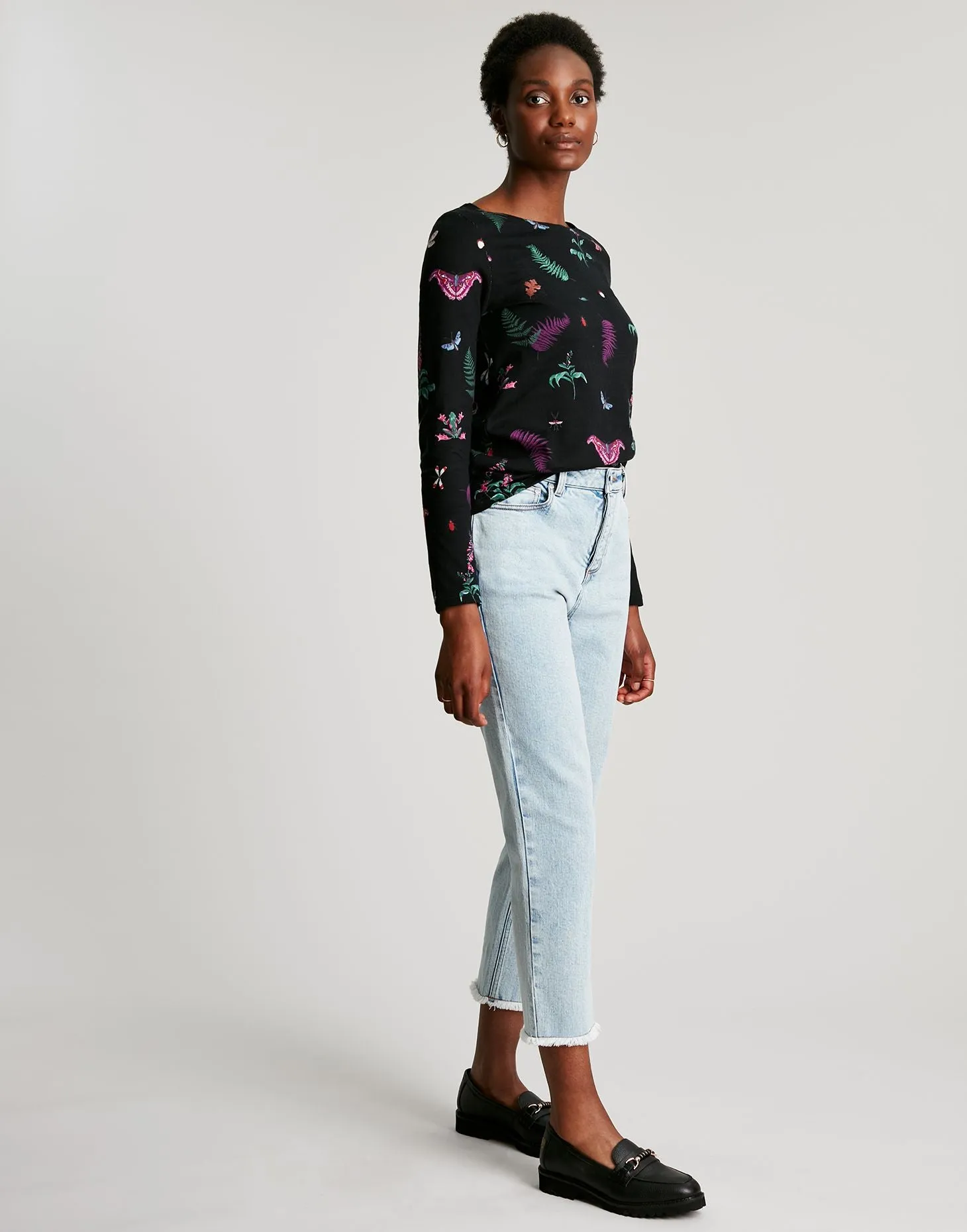 Harbour Print Long Sleeve Jersey Top - Black Midnight Beasts