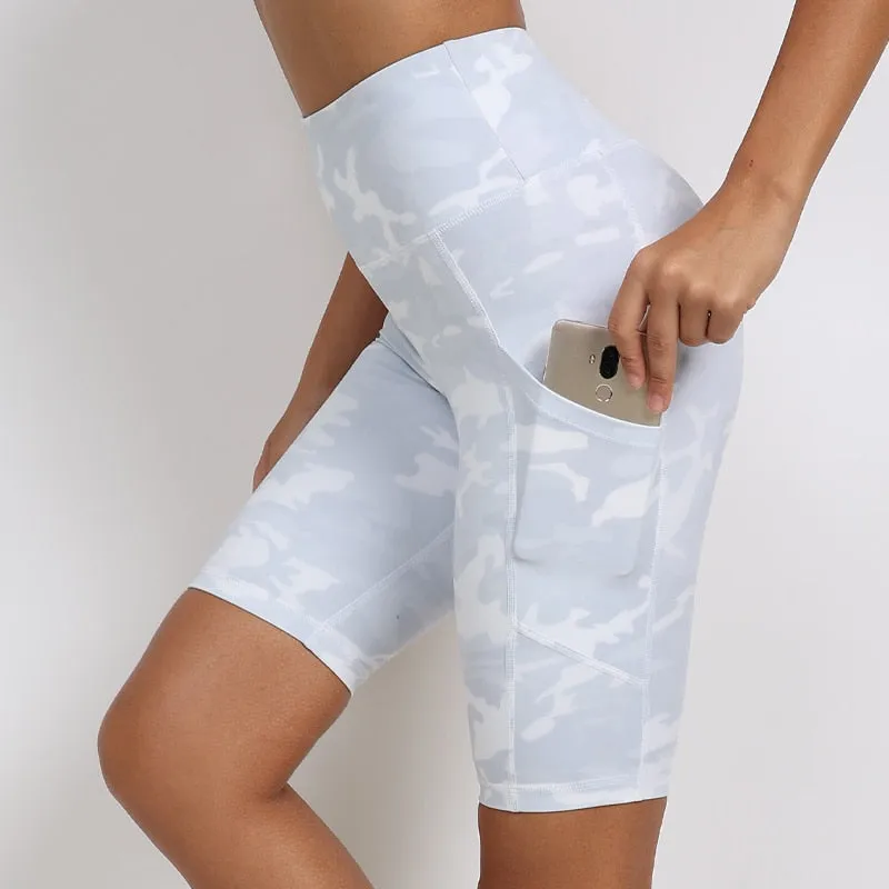 High Quality Sports Shorts With pocket Cycling Shorts Women High Waist Fitness Workout Gym Yoga Shorts Camouflage Tie Dye