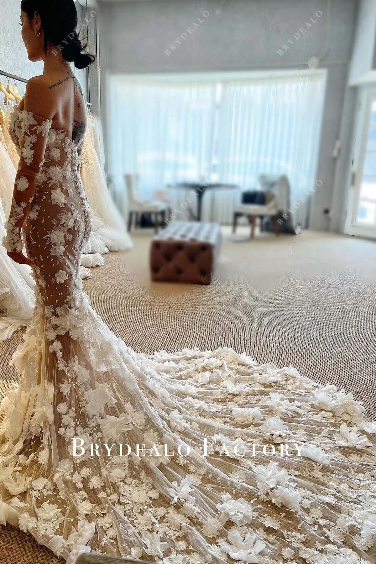 Lace Off Shoulder Long Sleeves Mermaid Wedding Dress