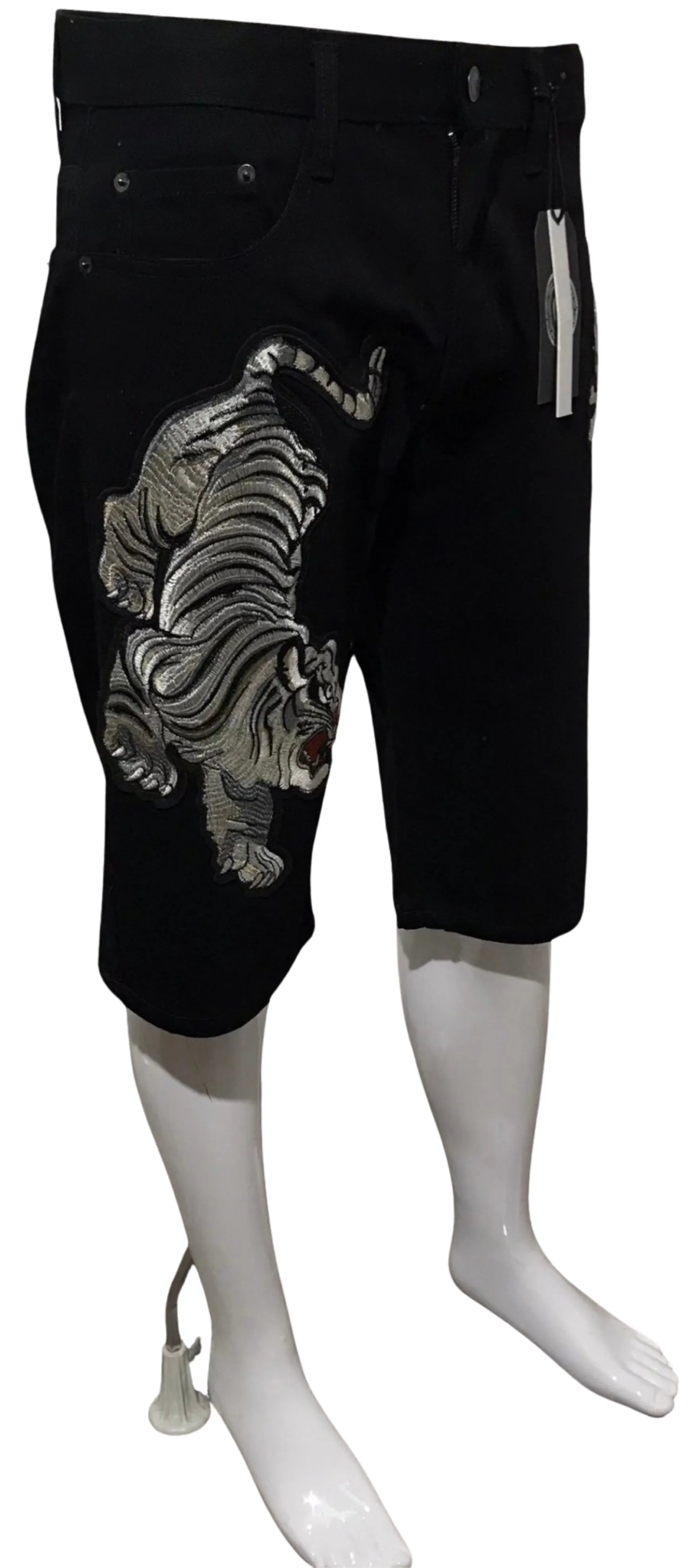 ^MAXI MILIAN^ (BLACK) ~TIGER~ DENIM SHORTS (SLIM FIT) (EMBROIDERED)