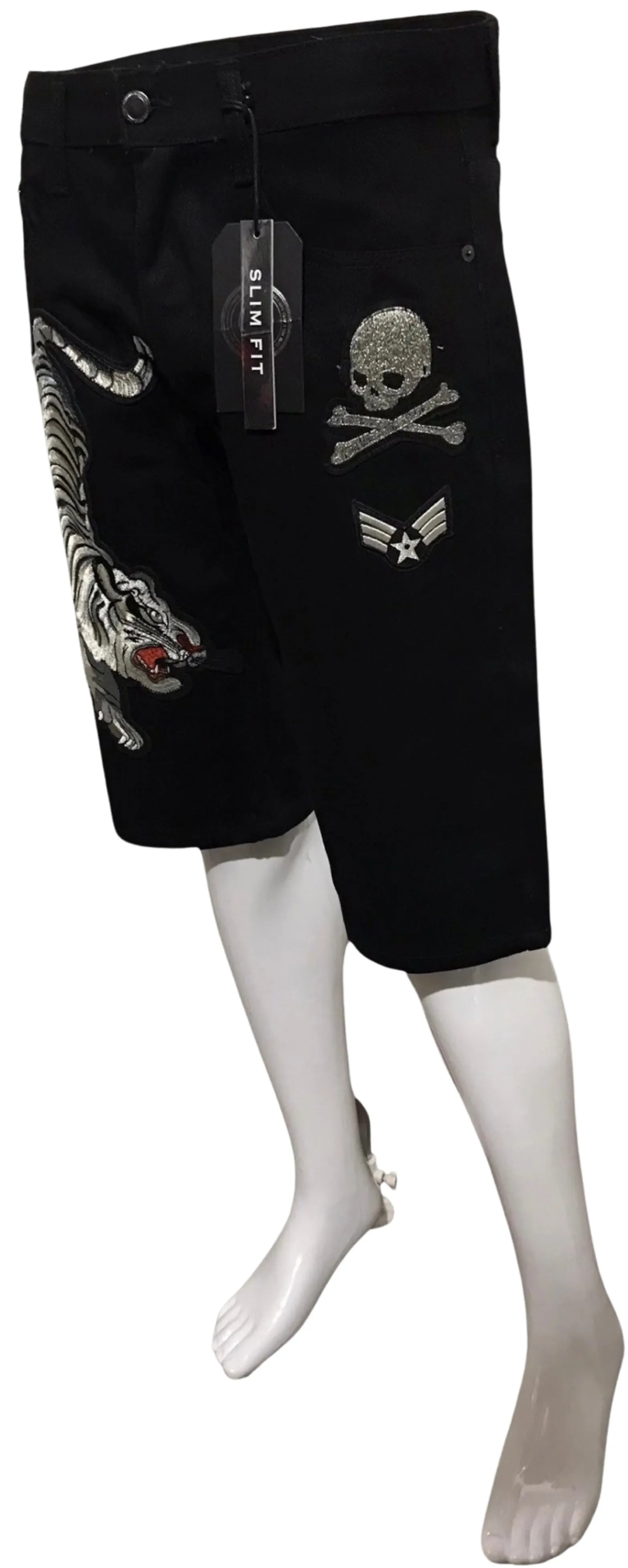 ^MAXI MILIAN^ (BLACK) ~TIGER~ DENIM SHORTS (SLIM FIT) (EMBROIDERED)