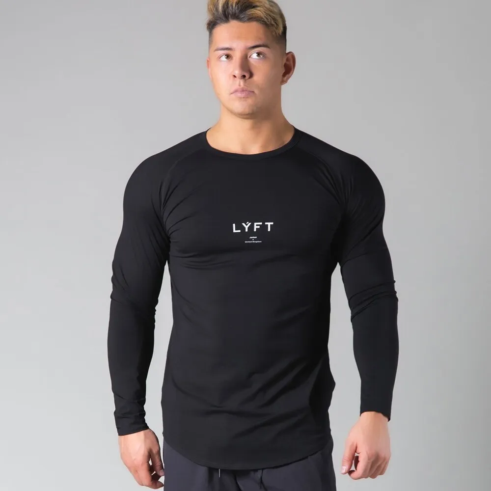Men Bodybuilding Long sleeve Shirt Casual Cotton Skinny T-Shirt Male Gym Fitness Workout Tees Tops Spring Running Sport Clothing