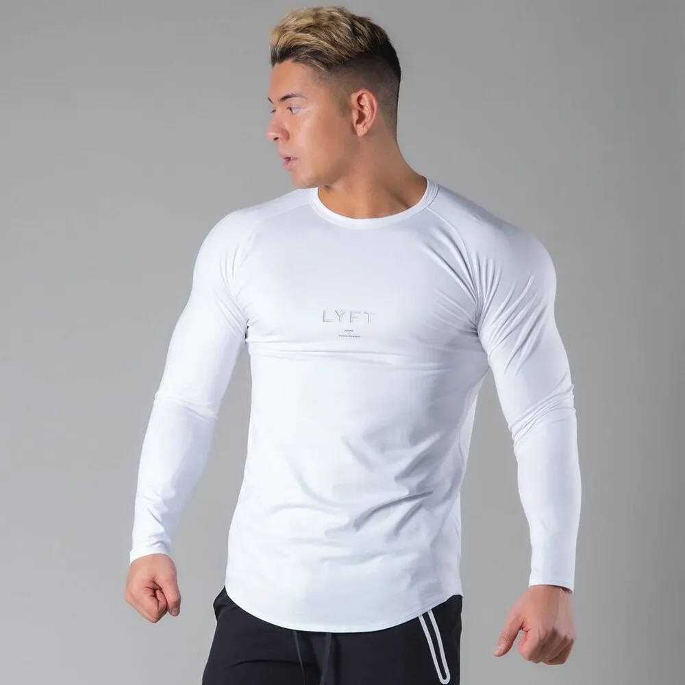 Men Bodybuilding Long sleeve Shirt Casual Cotton Skinny T-Shirt Male Gym Fitness Workout Tees Tops Spring Running Sport Clothing