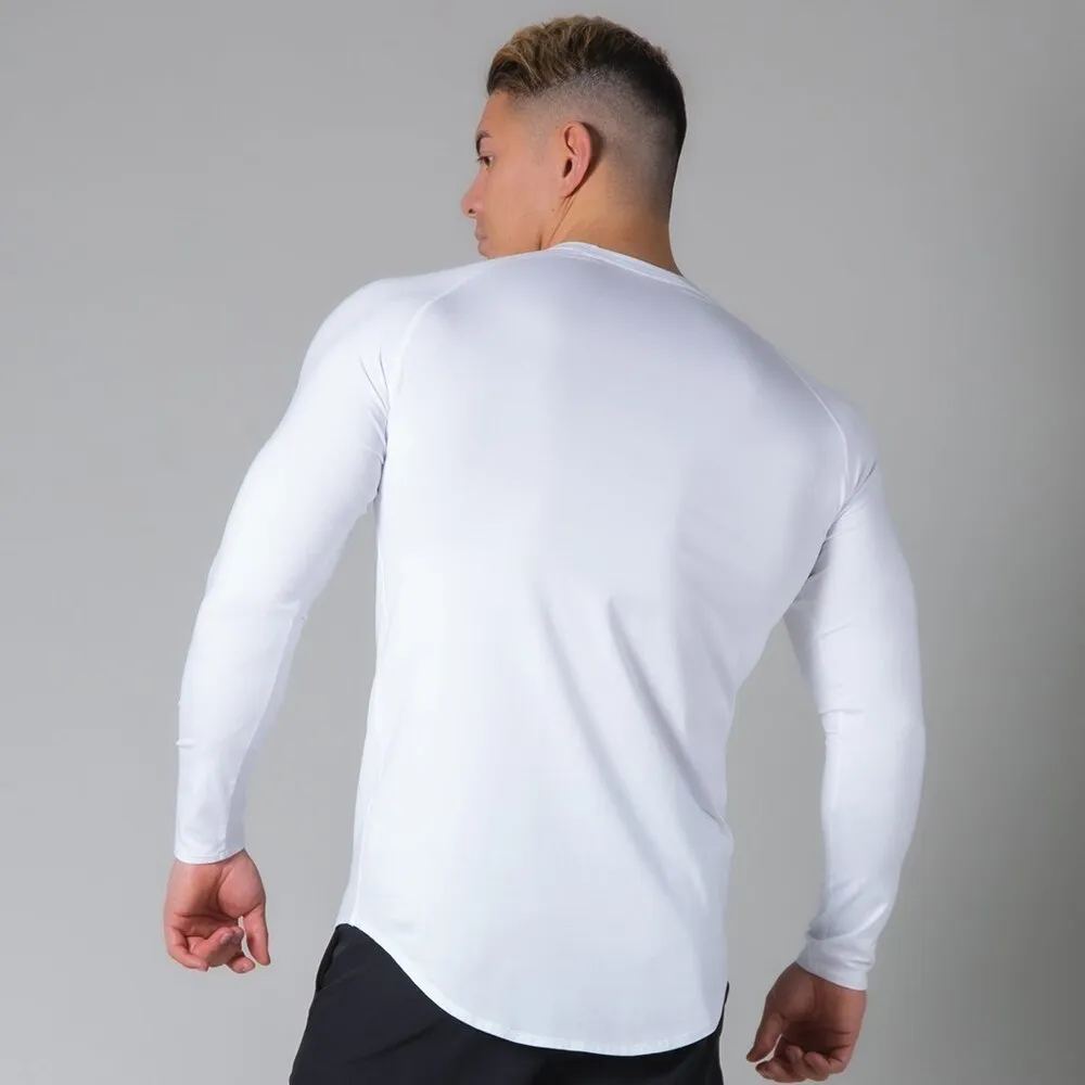 Men Bodybuilding Long sleeve Shirt Casual Cotton Skinny T-Shirt Male Gym Fitness Workout Tees Tops Spring Running Sport Clothing
