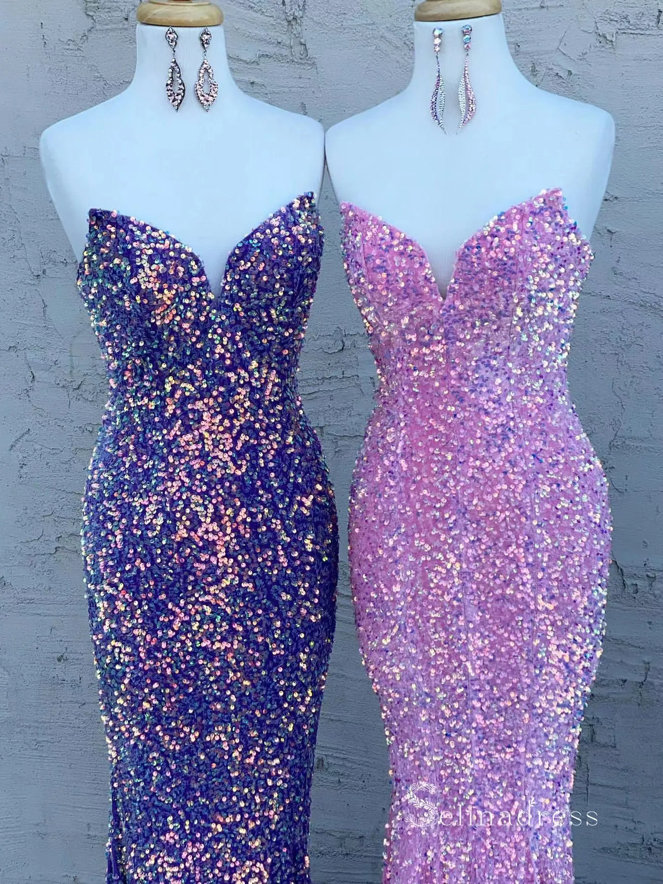 Mermaid Sparkly Sleeveless Prom Dresses V neck Sequins Evening Dresses MLK04881