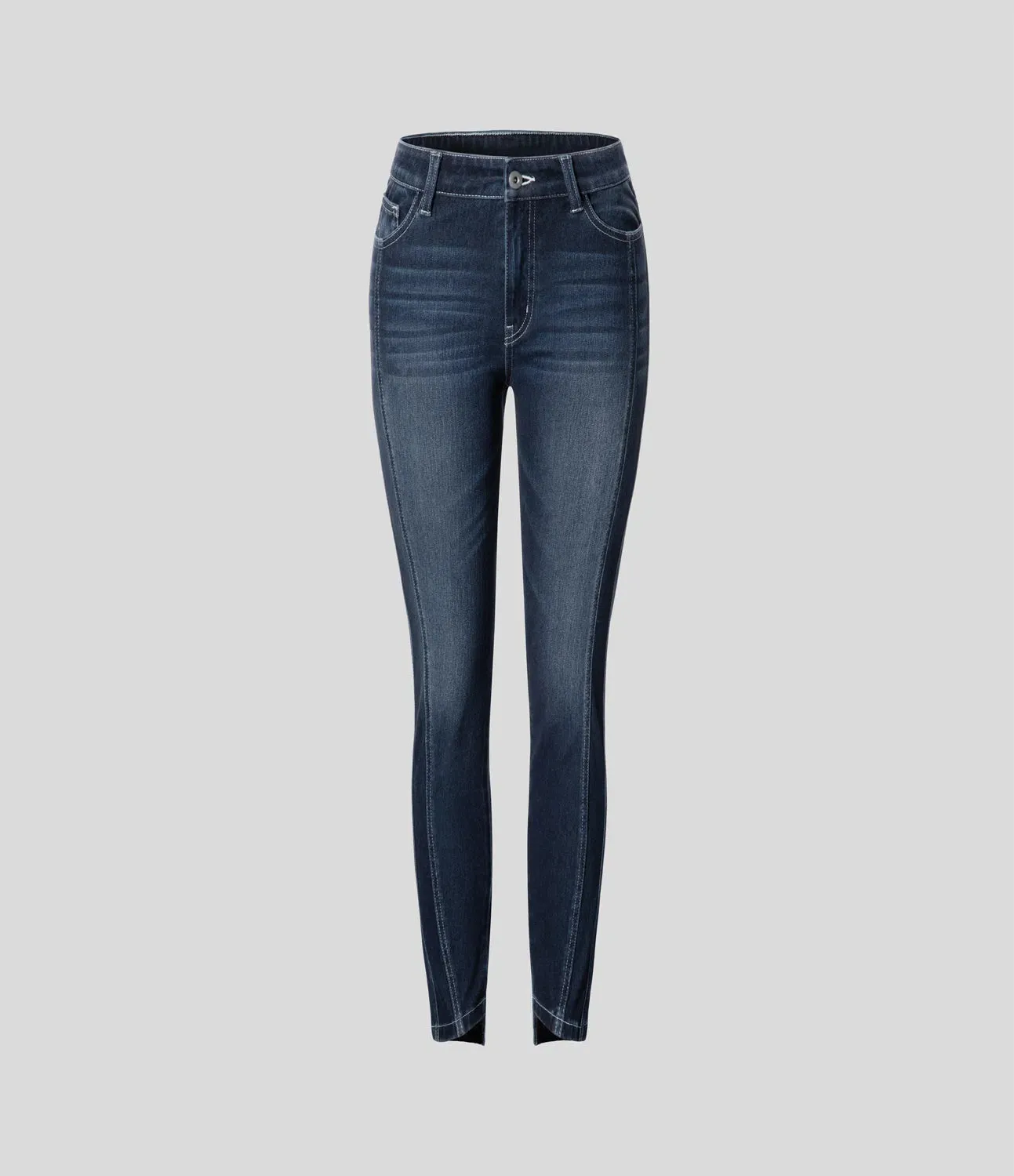 Mid Rise Button Zipper Multiple Pockets Stretchy Knit Casual Skinny Jeans