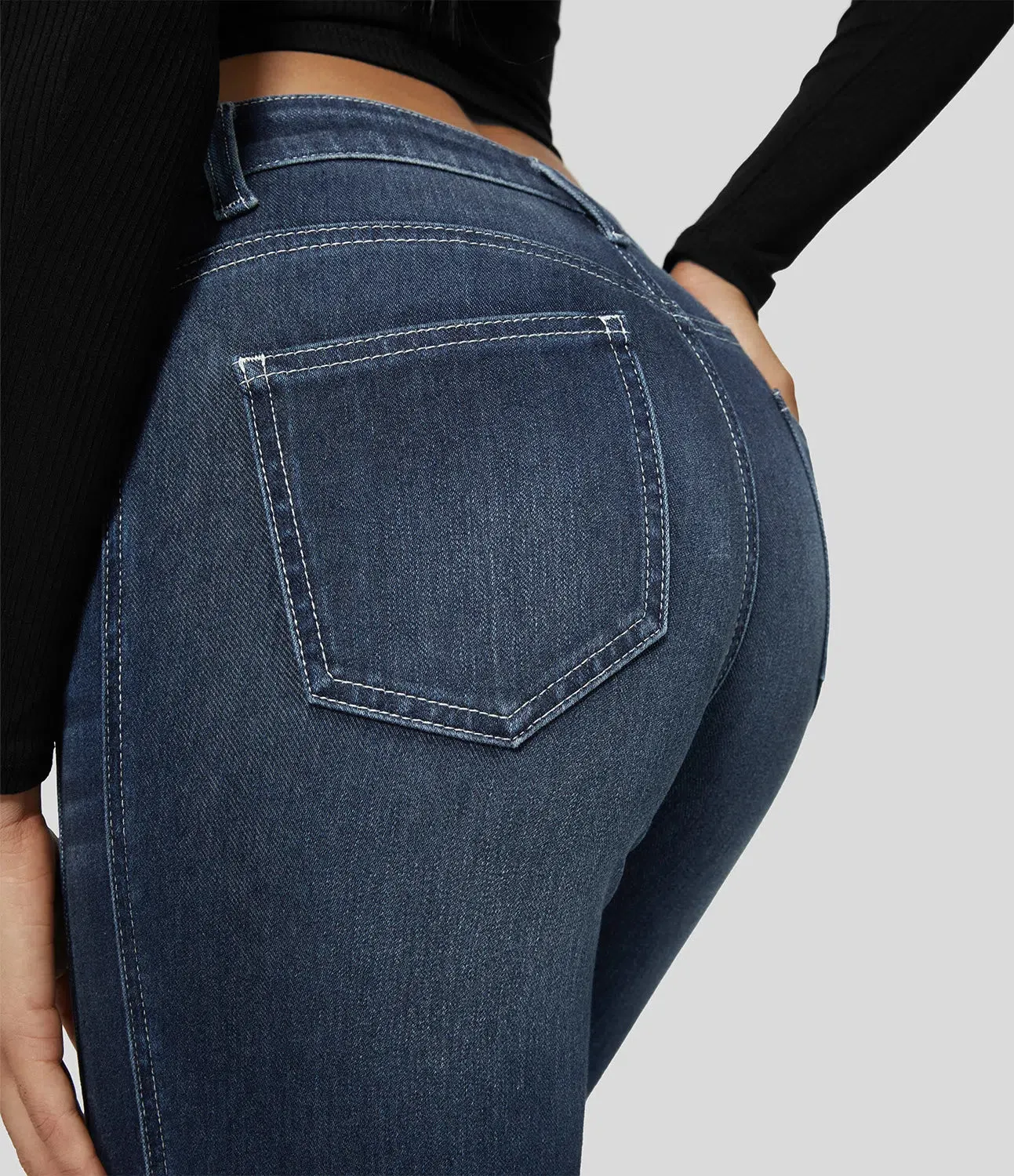 Mid Rise Button Zipper Multiple Pockets Stretchy Knit Casual Skinny Jeans