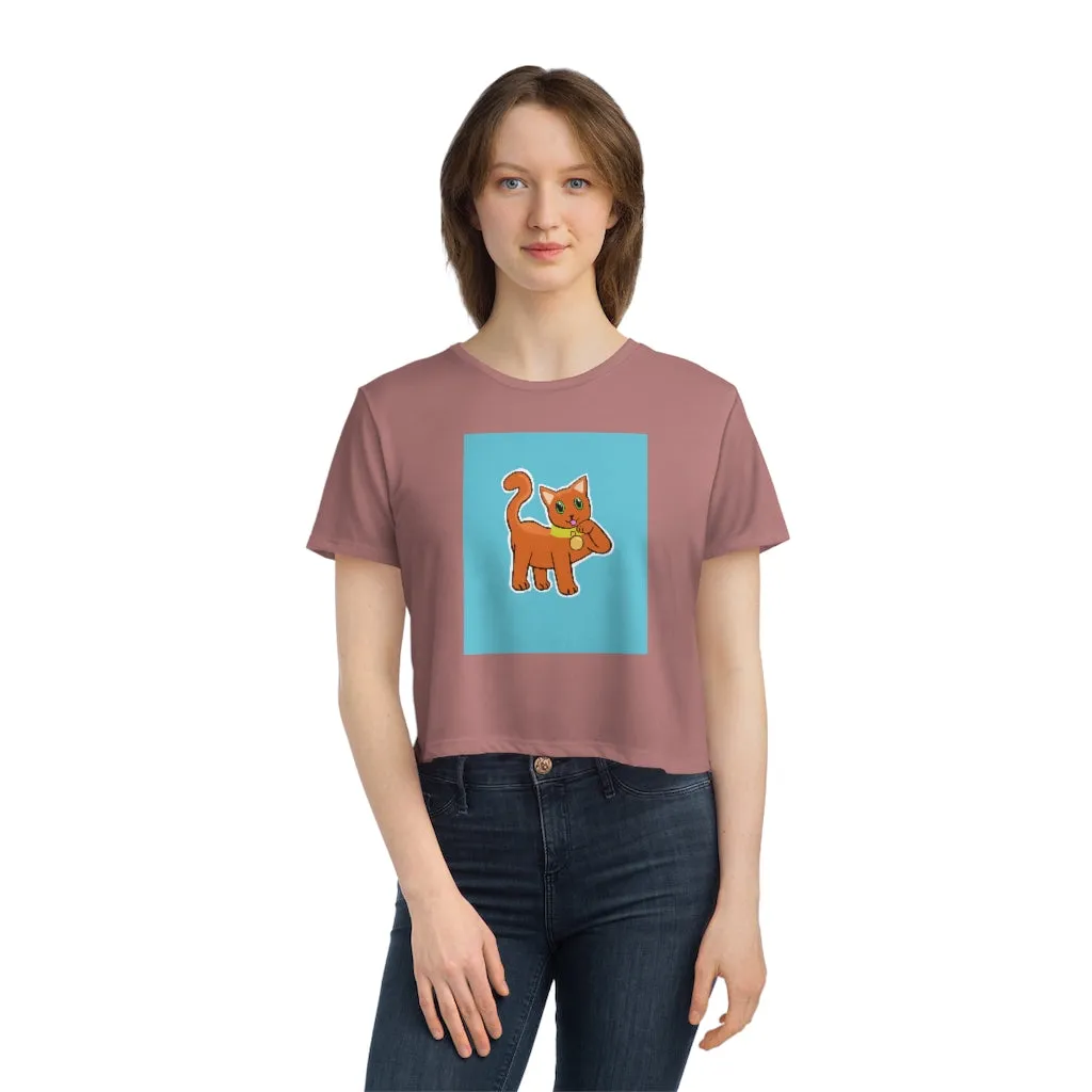 Orange Kitty Women's Flowy Cropped Tee