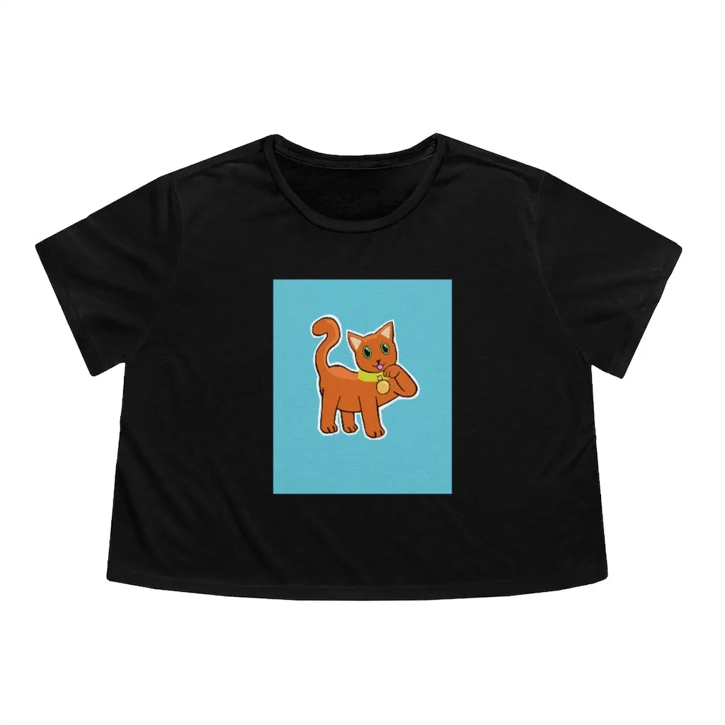 Orange Kitty Women's Flowy Cropped Tee