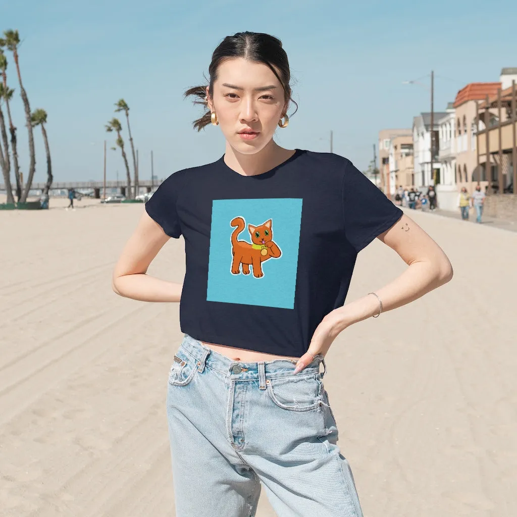 Orange Kitty Women's Flowy Cropped Tee