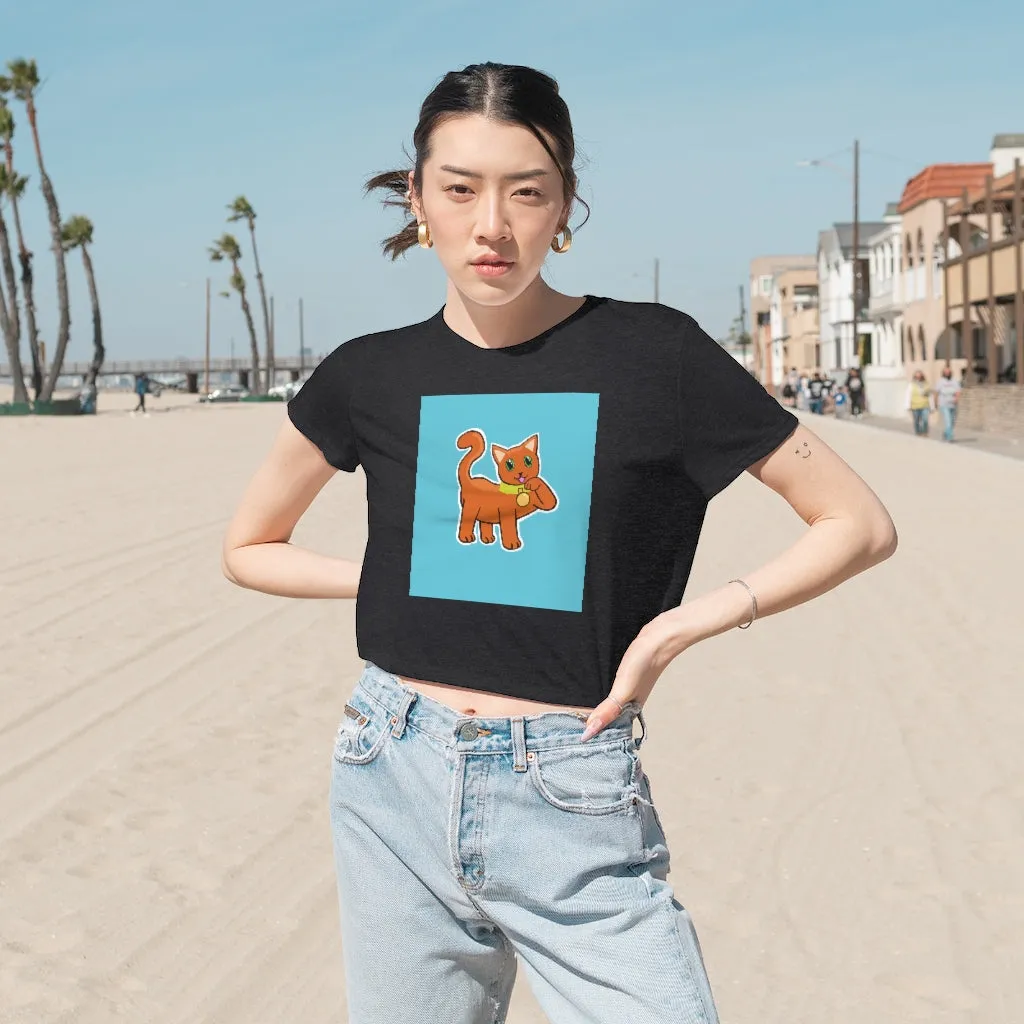 Orange Kitty Women's Flowy Cropped Tee