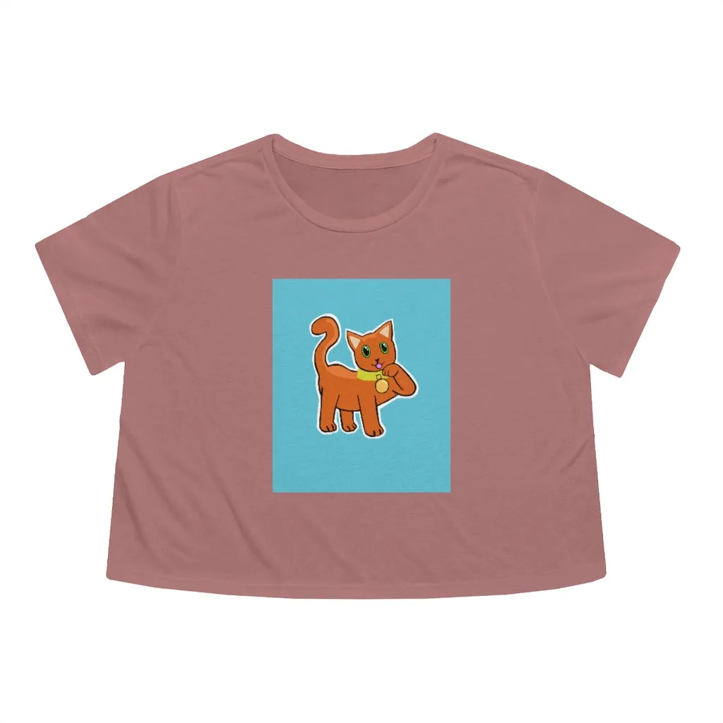 Orange Kitty Women's Flowy Cropped Tee