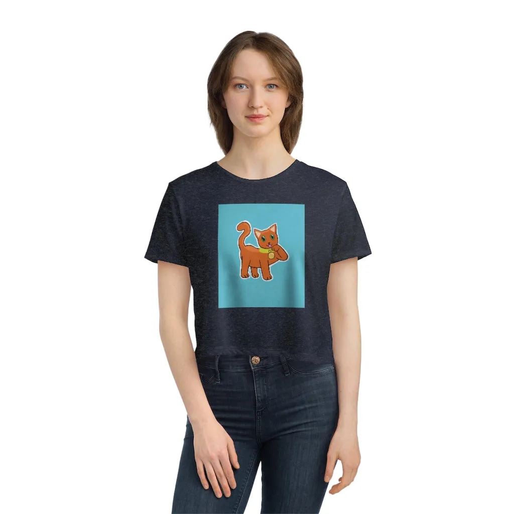 Orange Kitty Women's Flowy Cropped Tee