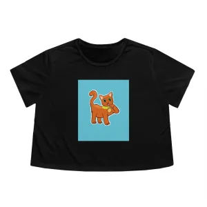 Orange Kitty Women's Flowy Cropped Tee