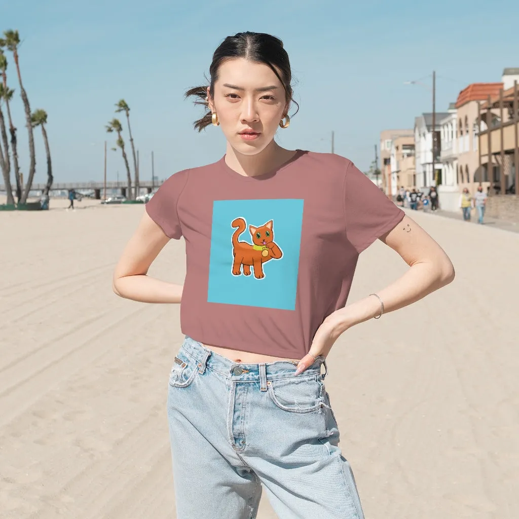 Orange Kitty Women's Flowy Cropped Tee