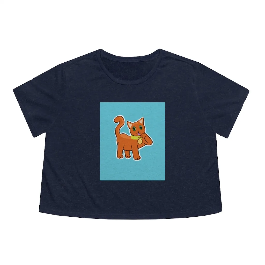 Orange Kitty Women's Flowy Cropped Tee