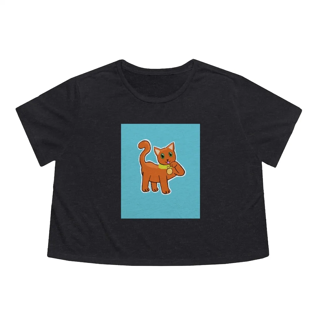 Orange Kitty Women's Flowy Cropped Tee