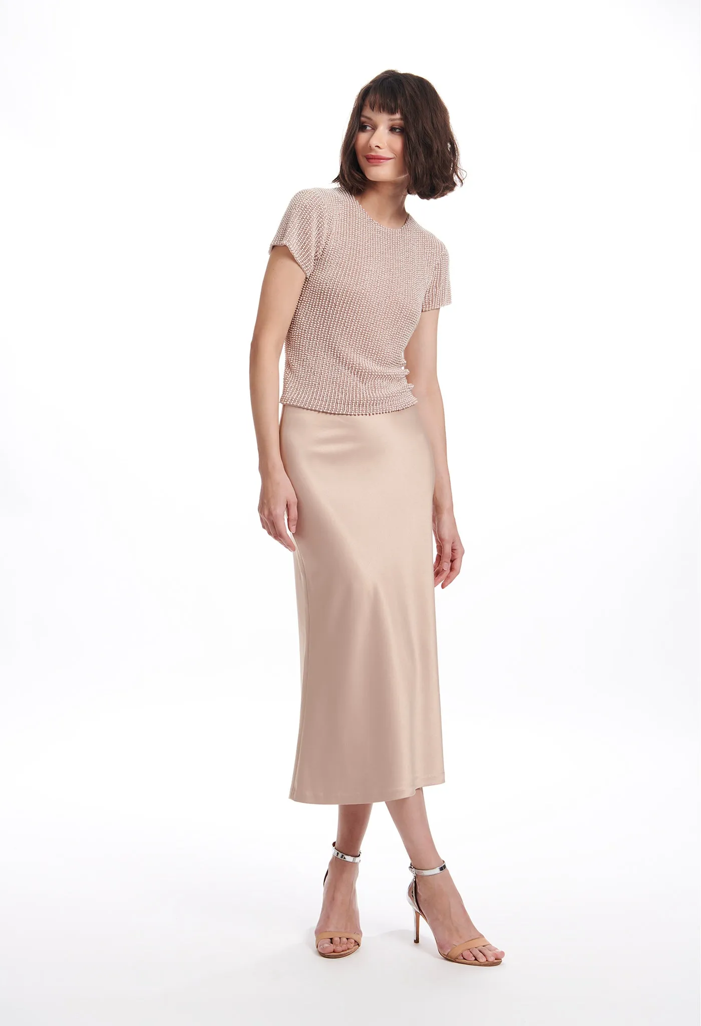 PEARL ENCRUSTED SHORT SLEEVE TEE OYSTER
