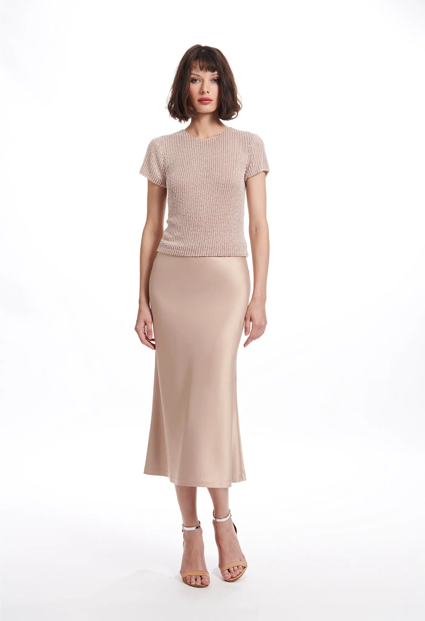 PEARL ENCRUSTED SHORT SLEEVE TEE OYSTER