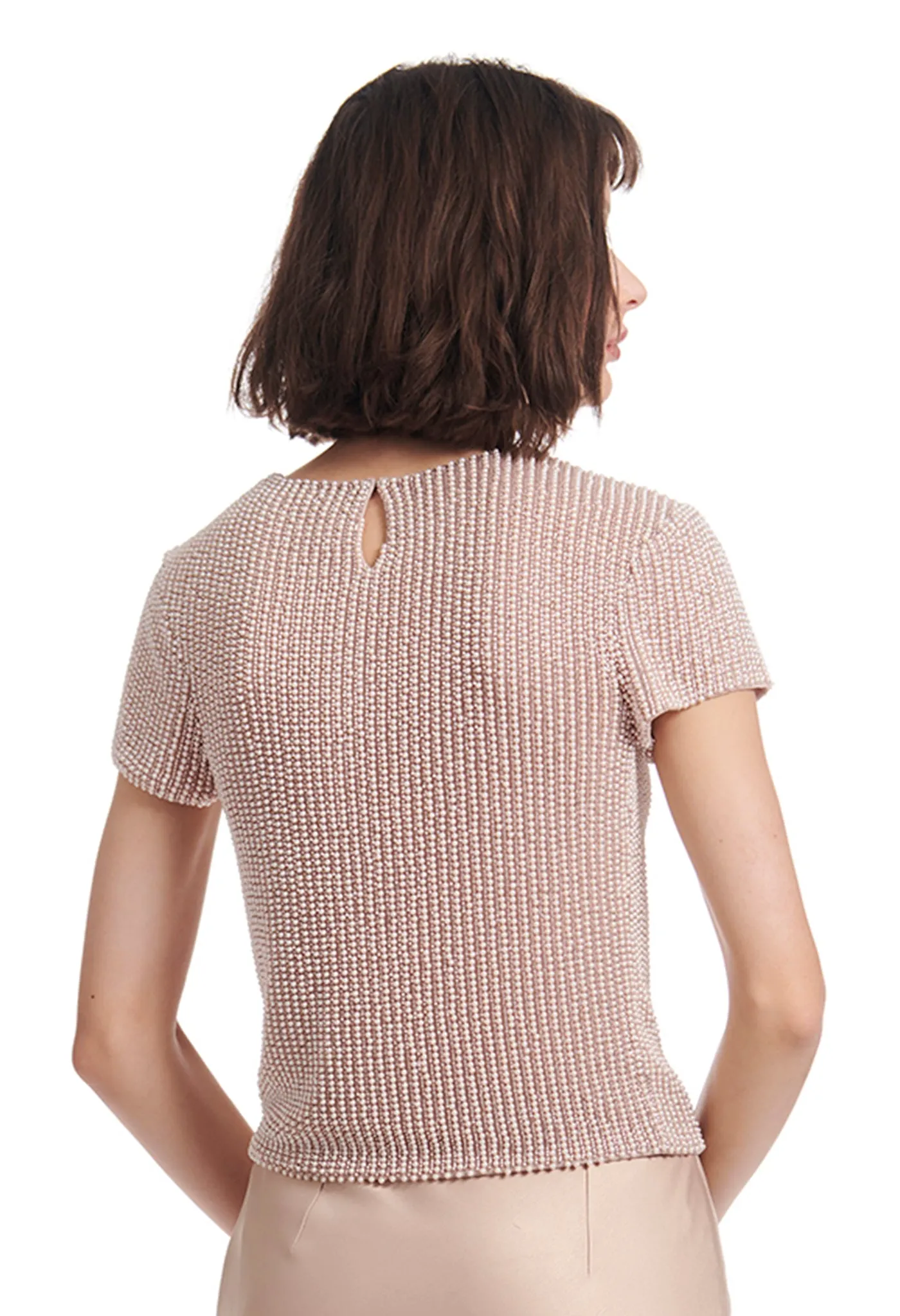 PEARL ENCRUSTED SHORT SLEEVE TEE OYSTER