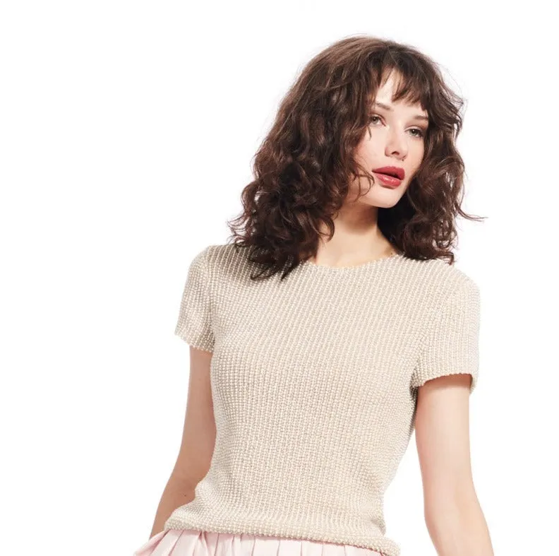 PEARL ENCRUSTED SHORT SLEEVE TEE OYSTER