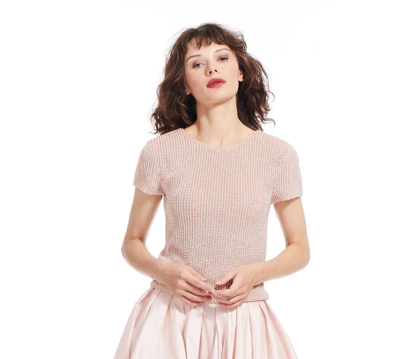 PEARL ENCRUSTED SHORT SLEEVE TEE OYSTER