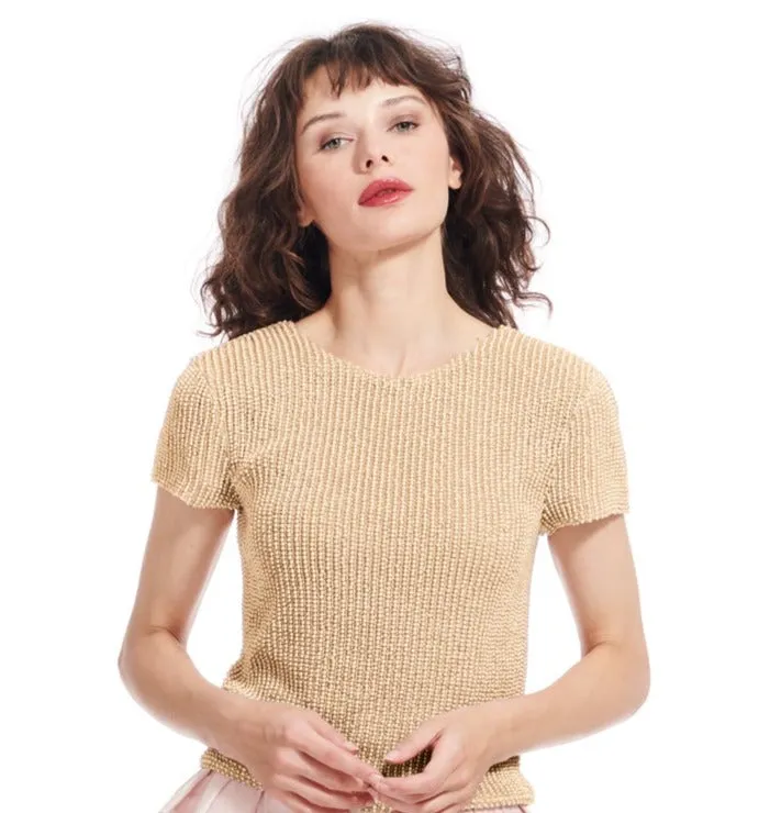 PEARL ENCRUSTED SHORT SLEEVE TEE OYSTER