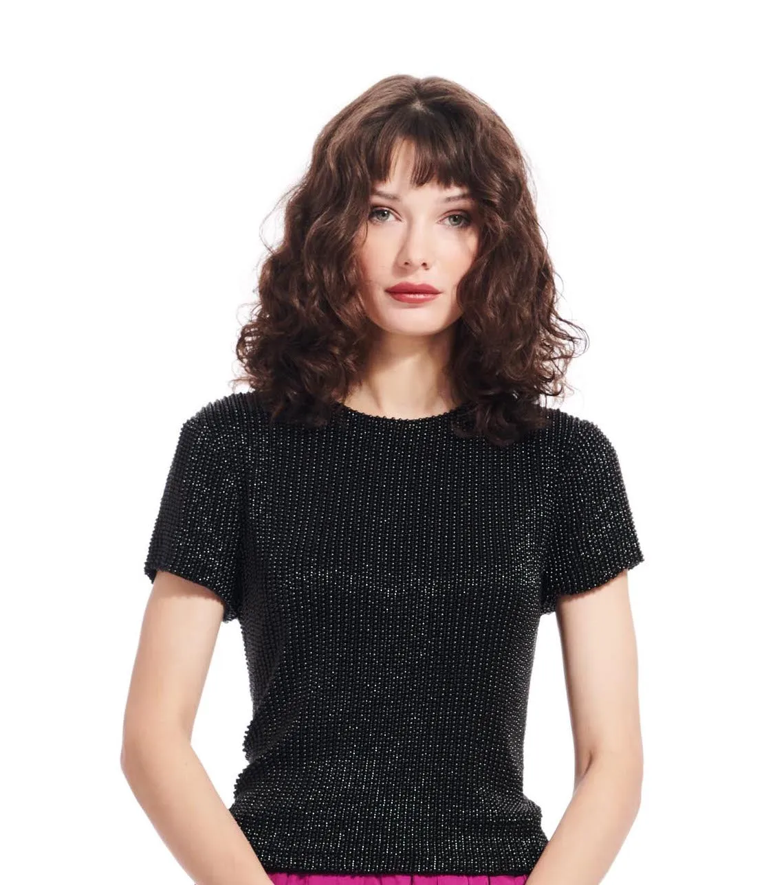 PEARL ENCRUSTED SHORT SLEEVE TEE OYSTER