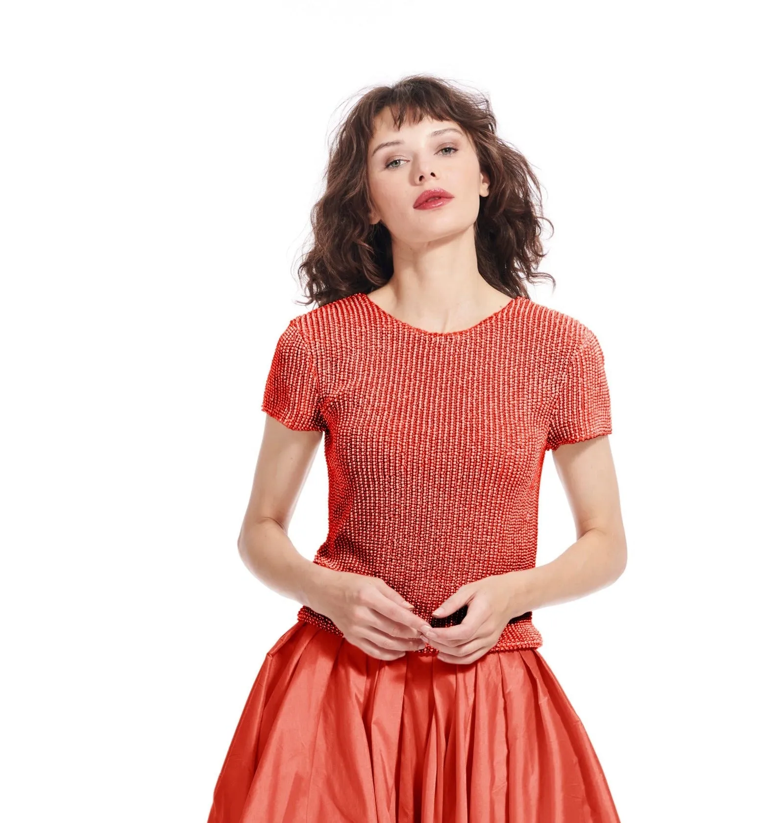 PEARL ENCRUSTED SHORT SLEEVE TEE OYSTER