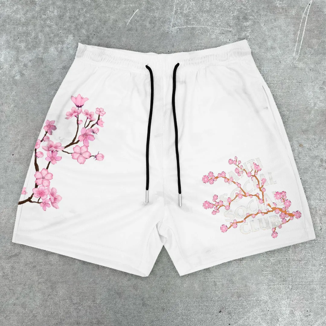 Pink Flower Sports Shorts