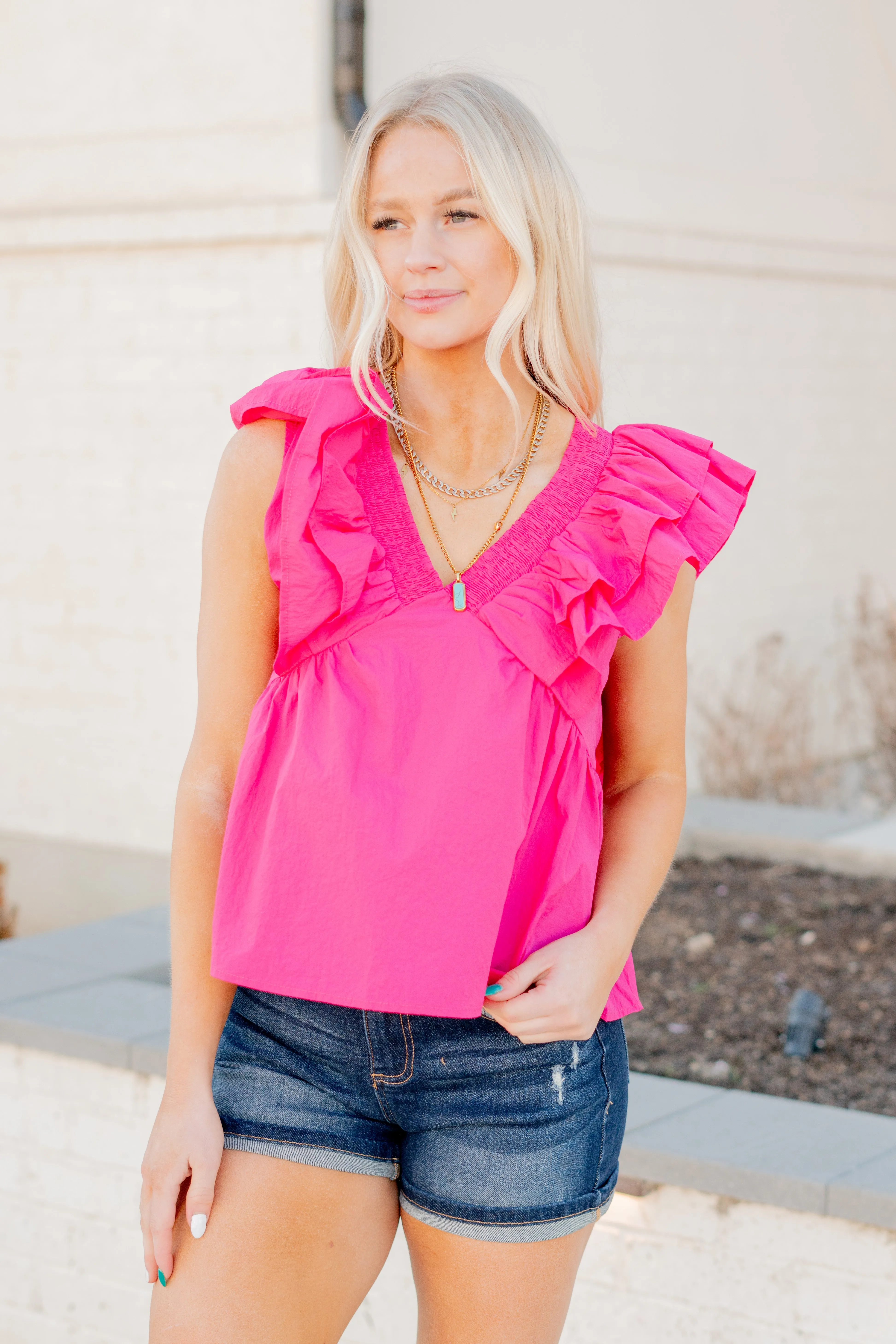 Ruffle Sleeve V Neck Baby Doll Top